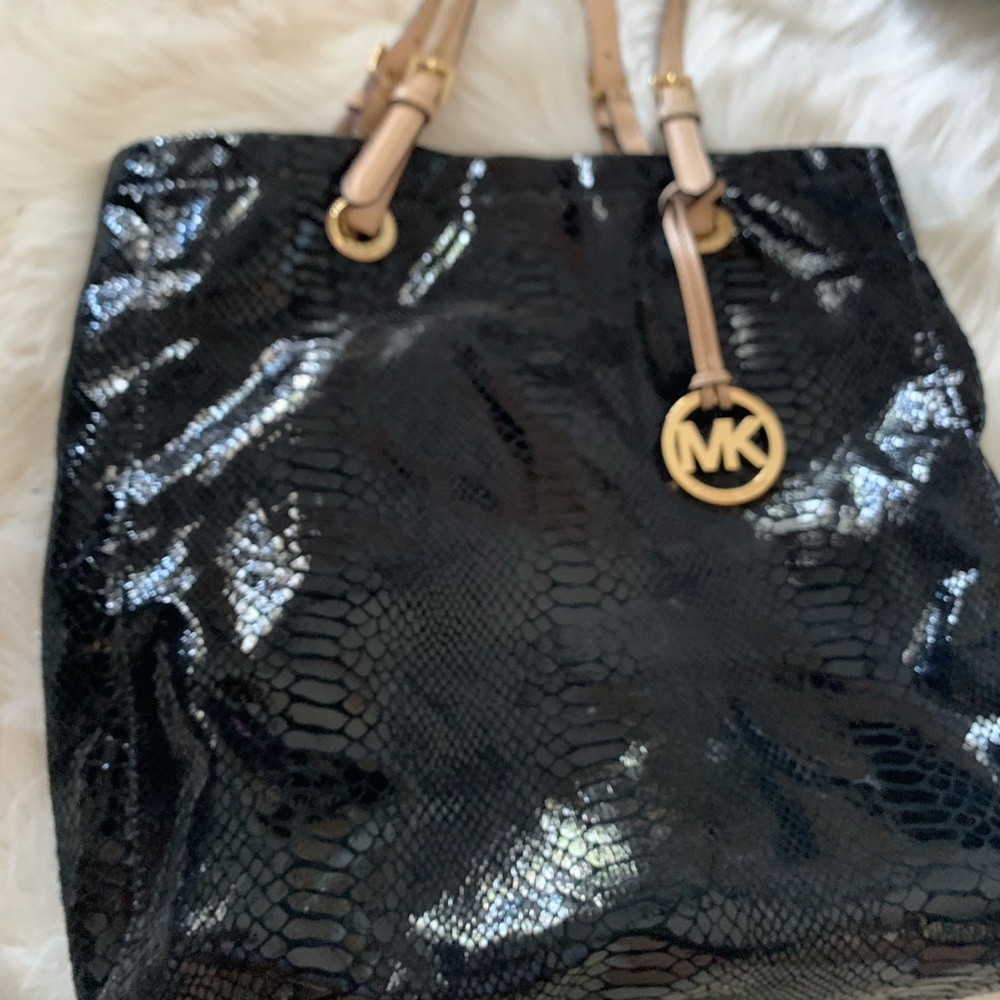 Authentic Michael Kors Black Snakeskin look tote